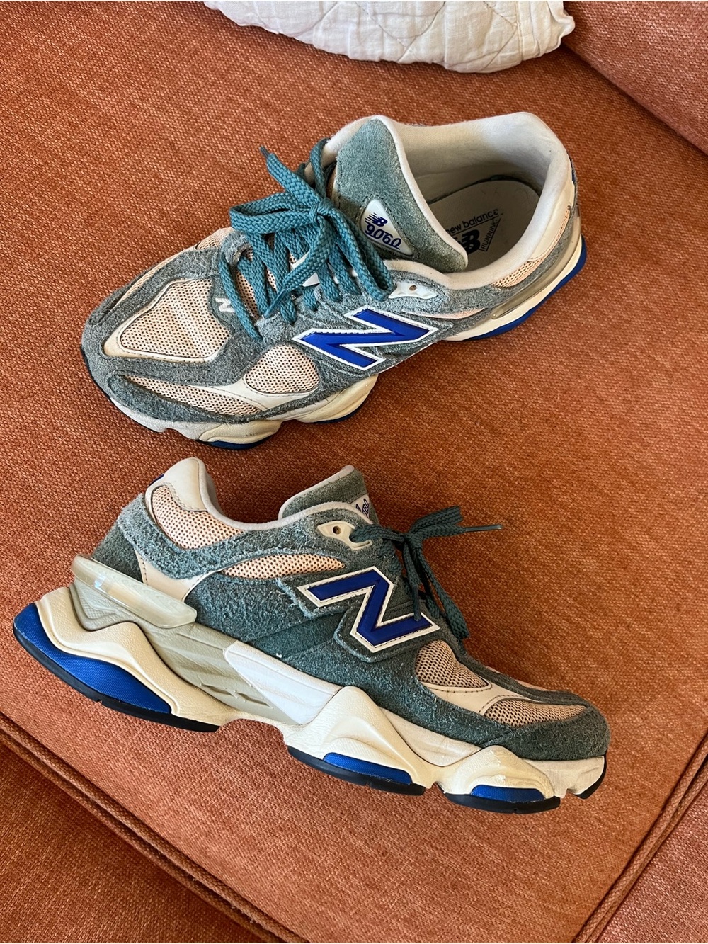 New Balance 9060 Teal Orange Suede Chunky Sneakers Women’s 8.5 Men 7 - Picture 2 of 16